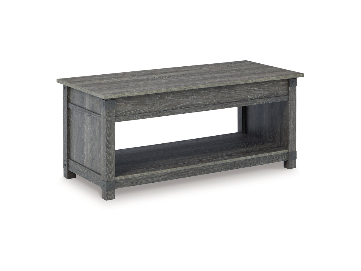 Freedan Grayish Brown Lift-Top Coffee Table, 2 End Tables And Console