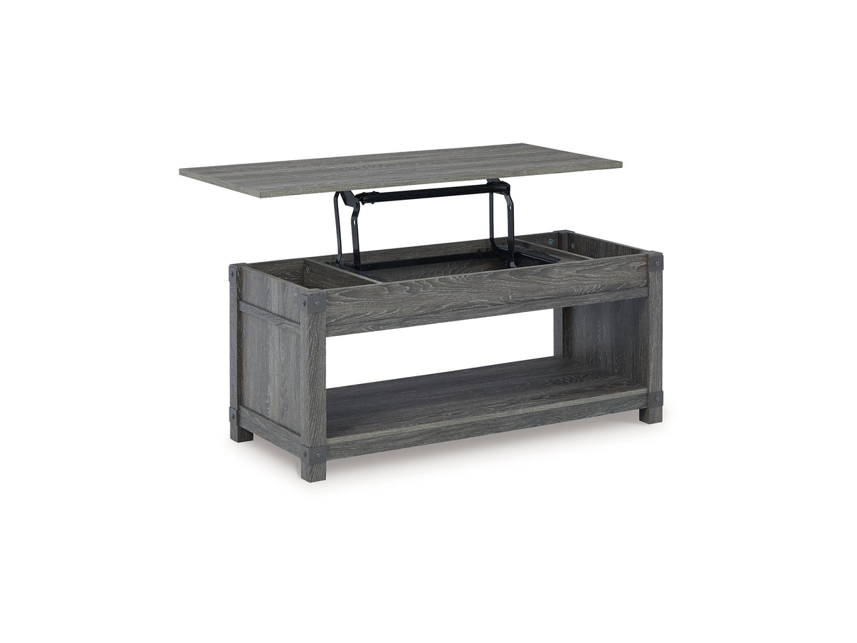 Freedan Grayish Brown Lift-Top Coffee Table, 2 End Tables And Console