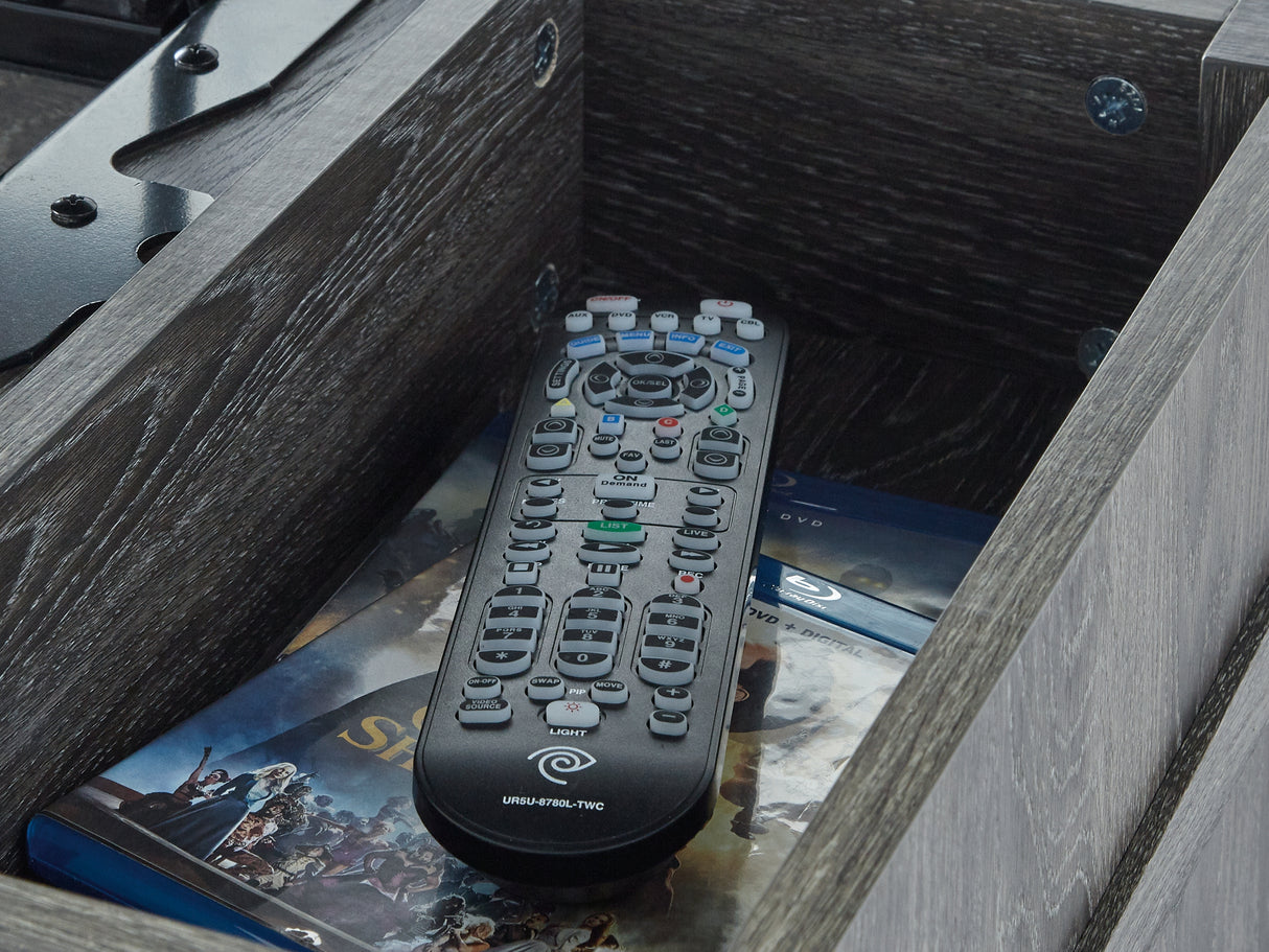 Freedan Grayish Brown Lift-Top Coffee Table, 2 End Tables And Console