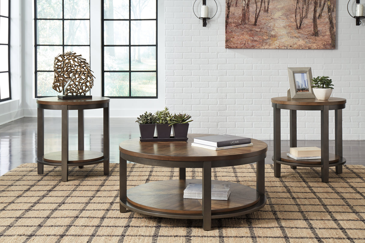 Roybeck Light Brown/Bronze Table (Set Of 3)
