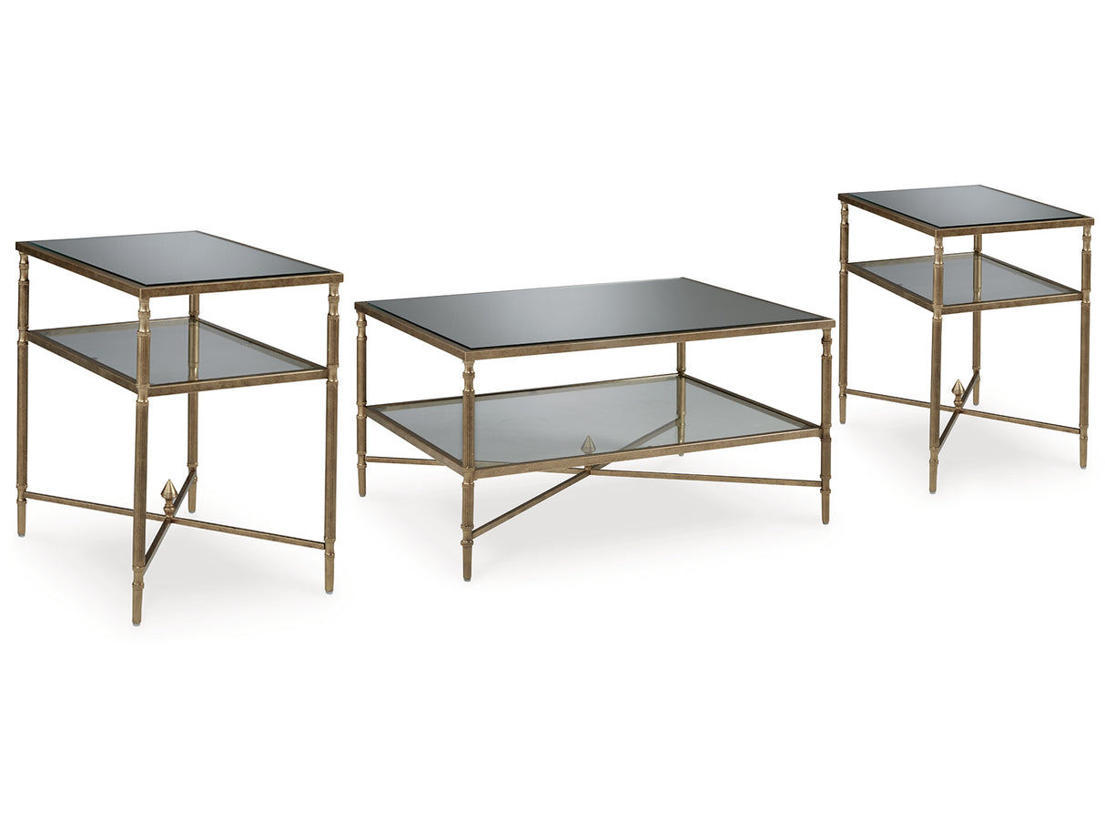Cloverty Aged Gold Finish Coffee Table And 2 End Tables