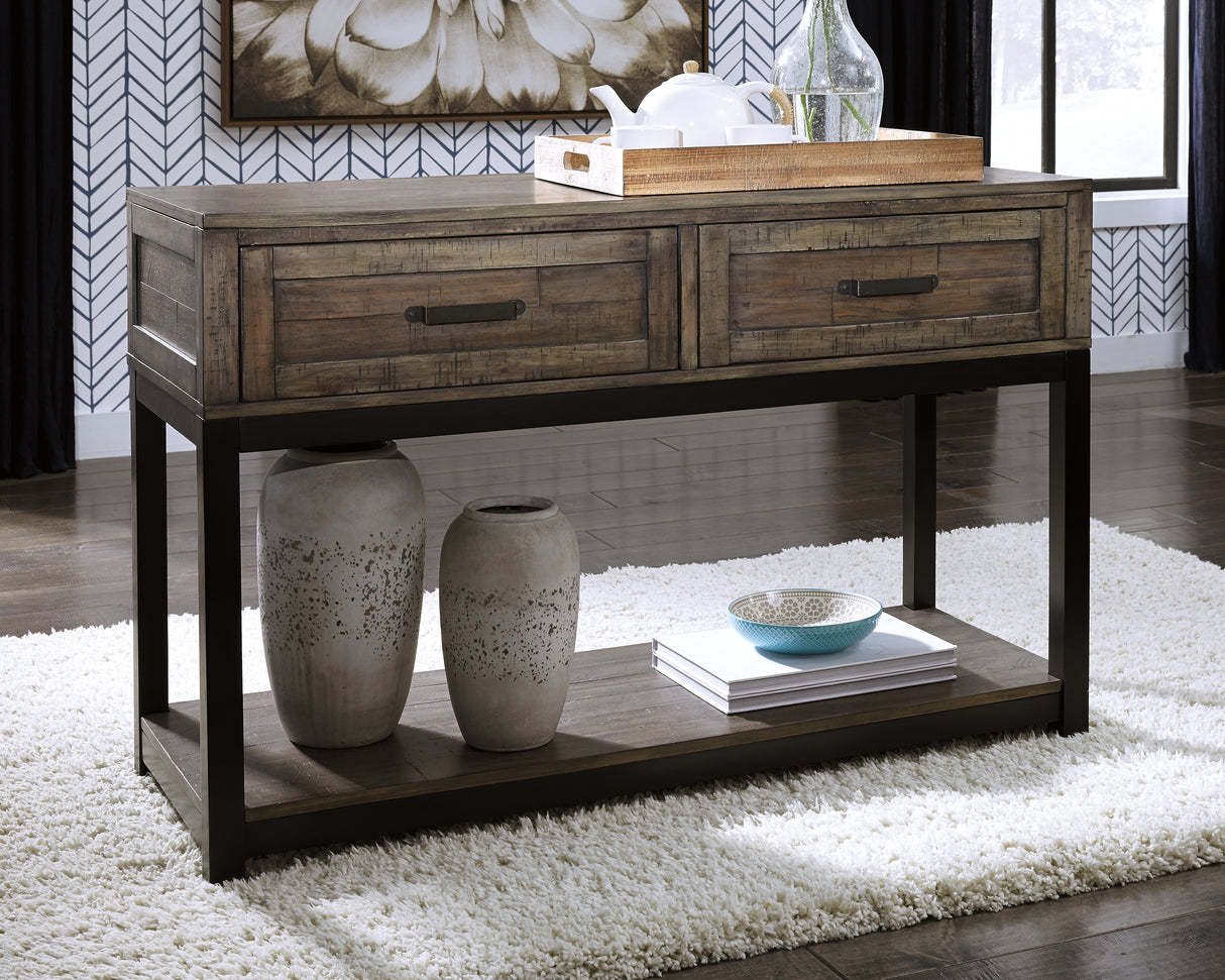 Johurst Grayish Brown Sofa/Console Table