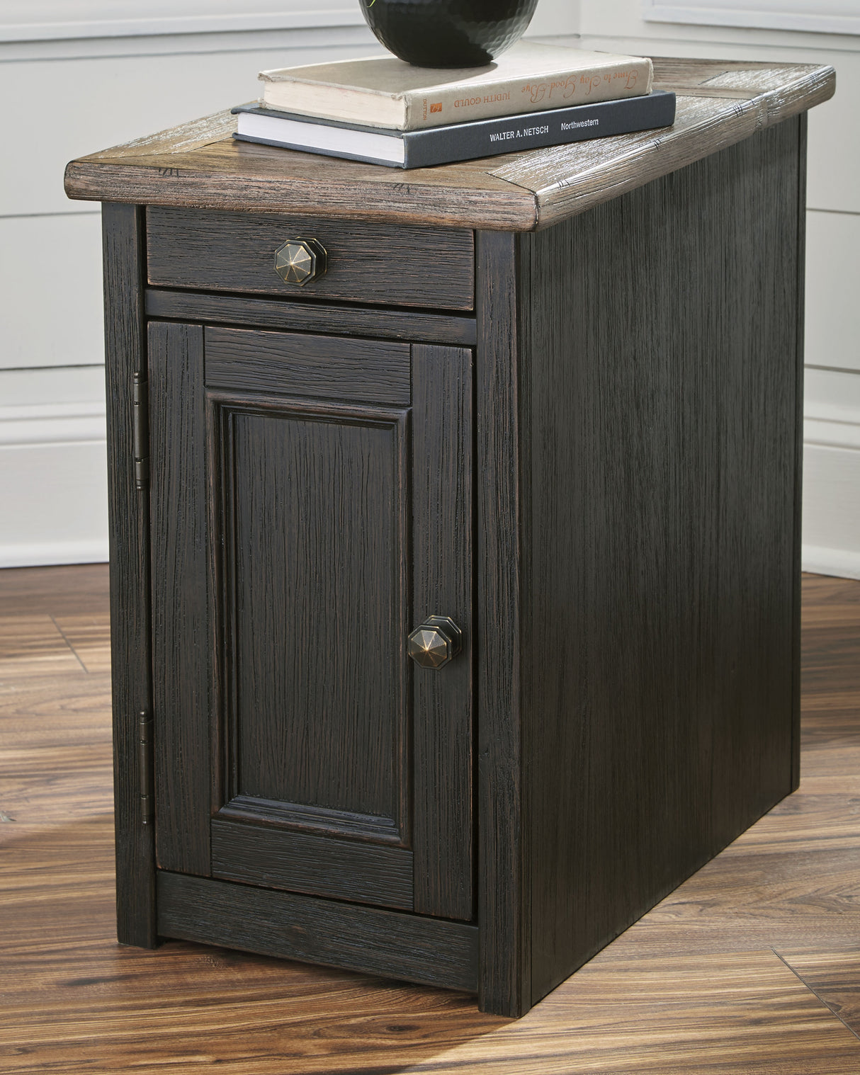 Tyler Grayish Brown/Black Creek Chairside End Table With Usb Ports & Outlets