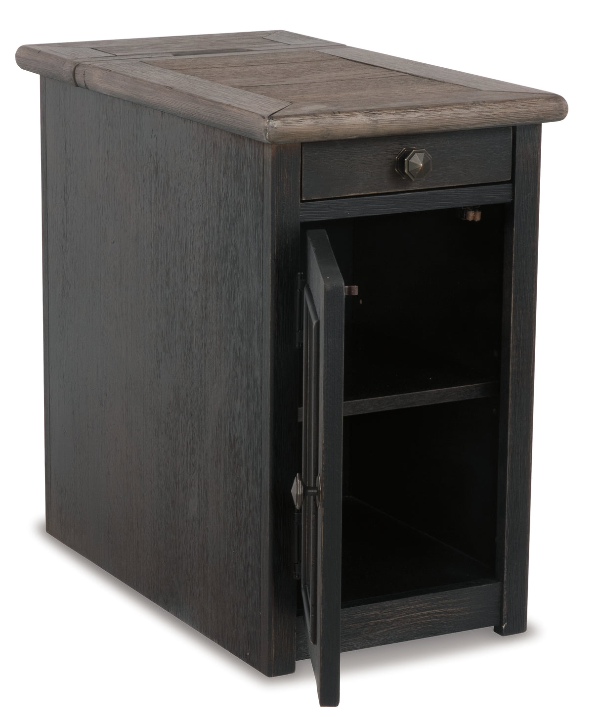 Tyler Grayish Brown/Black Creek Chairside End Table With Usb Ports & Outlets