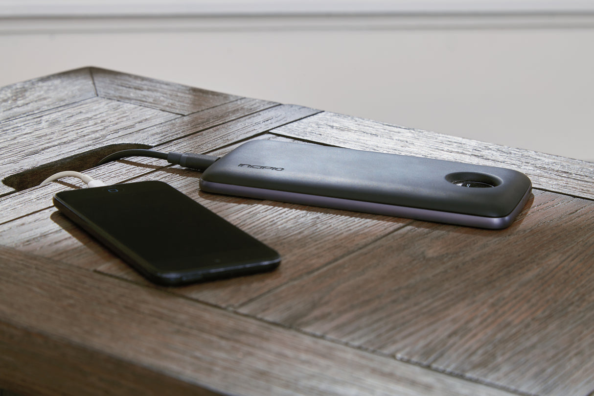 Tyler Grayish Brown/Black Creek Chairside End Table With Usb Ports & Outlets