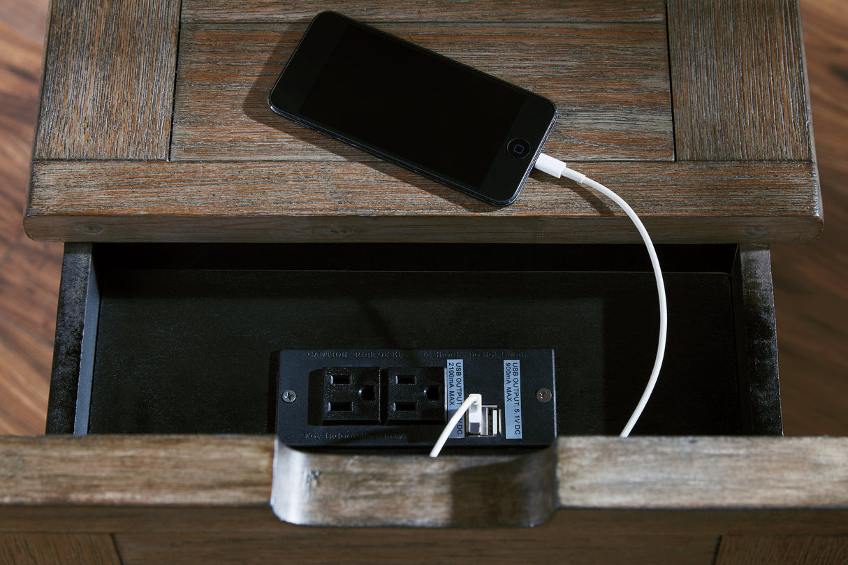 Tyler Grayish Brown/Black Creek Chairside End Table With Usb Ports & Outlets