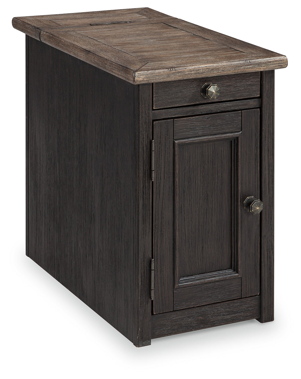 Tyler Grayish Brown/Black Creek Chairside End Table With Usb Ports & Outlets