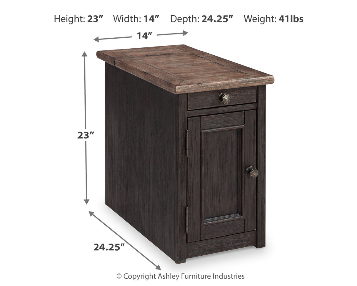 Tyler Grayish Brown/Black Creek Chairside End Table With Usb Ports & Outlets