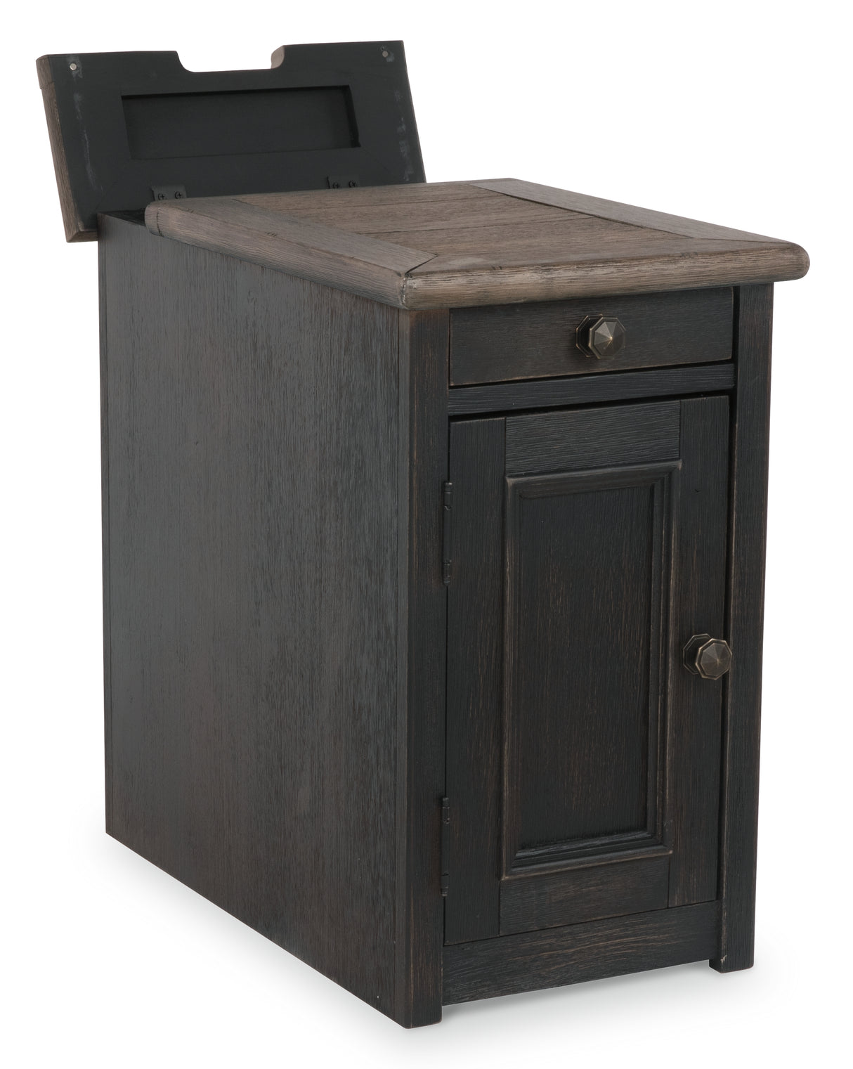 Tyler Grayish Brown/Black Creek Chairside End Table With Usb Ports & Outlets