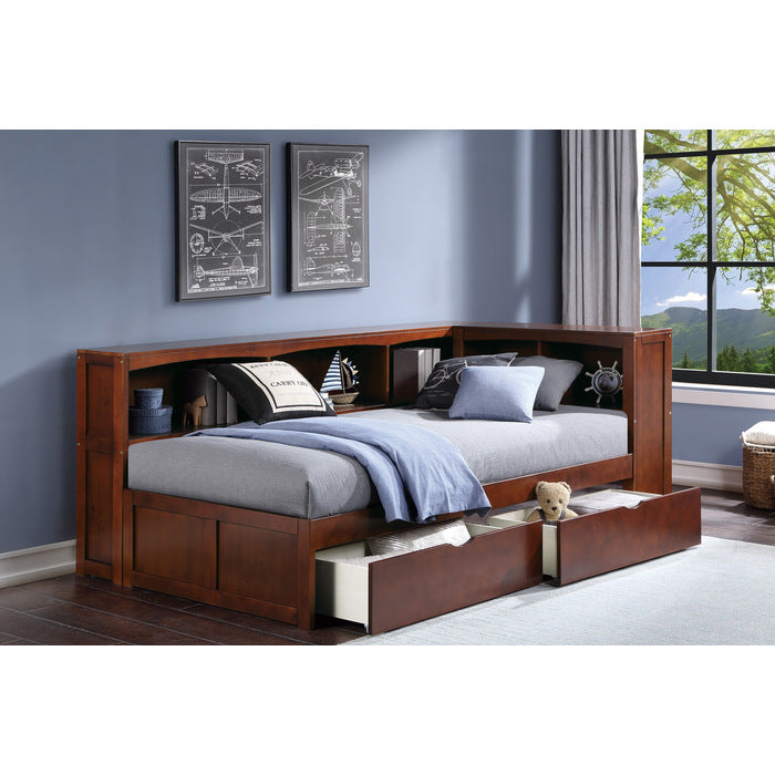 Rowe Dark Cherry Twin Bookcase Corner Bed With Storage Boxes