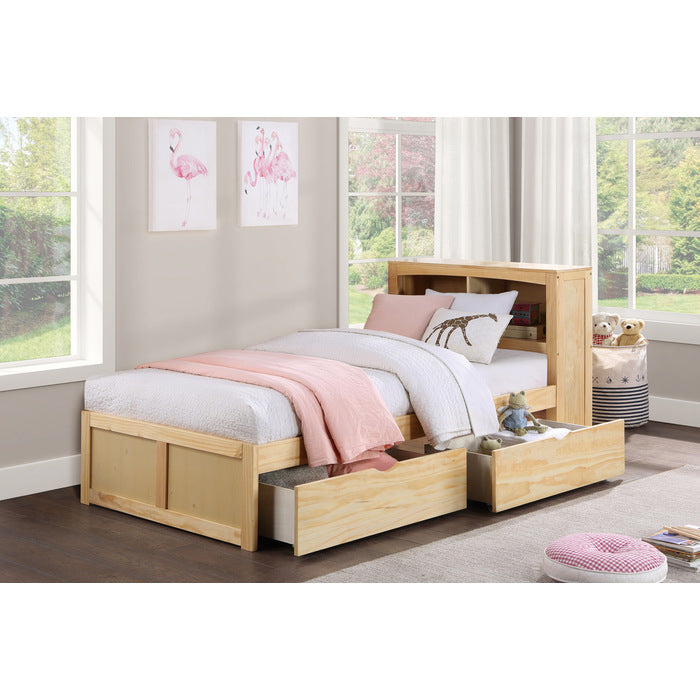 Bartly Natural Pine Twin Bookcase Bed With Storage Boxes