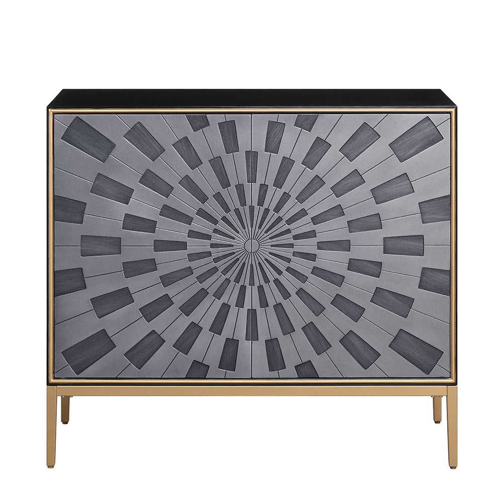 Quilla Black, Gray & Brass Finish Accent Table