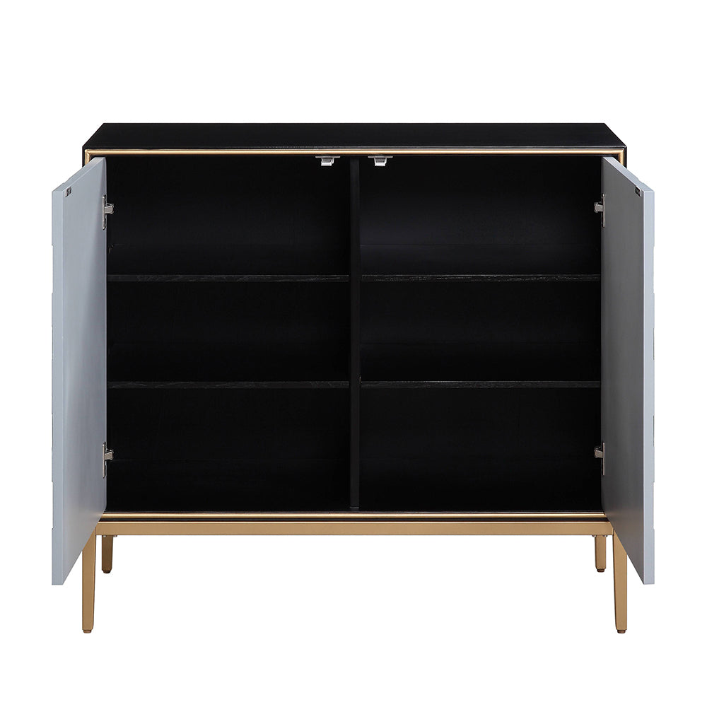 Quilla Black, Gray & Brass Finish Accent Table