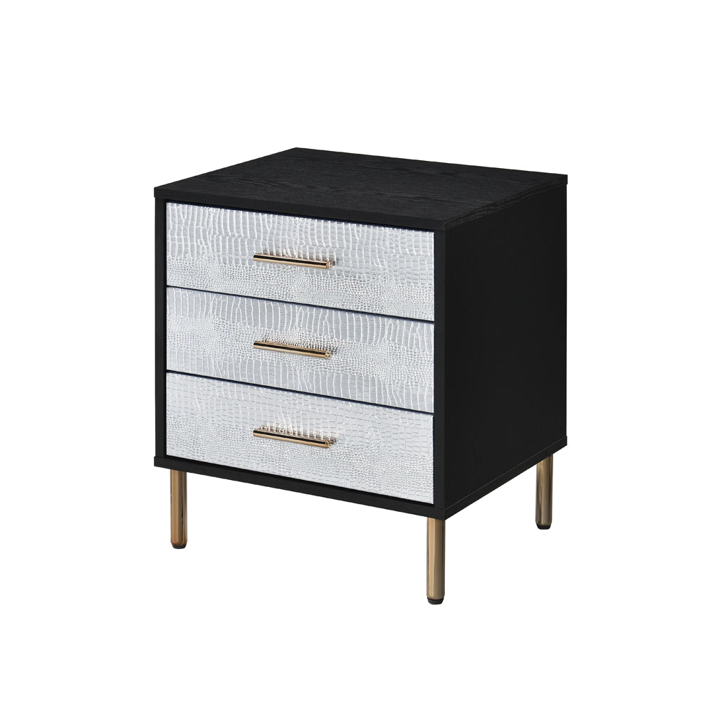 Myles Black, Silver & Gold Finish Nightstand