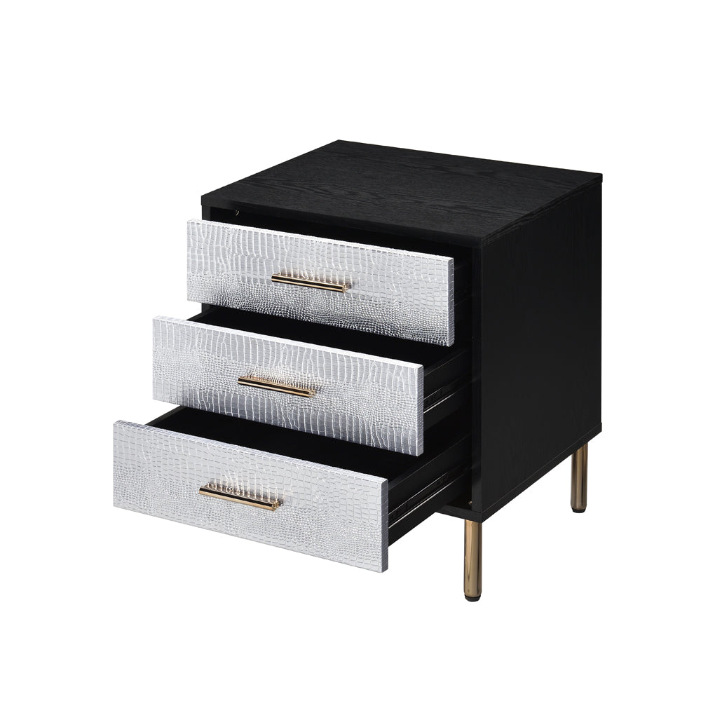 Myles Black, Silver & Gold Finish Nightstand