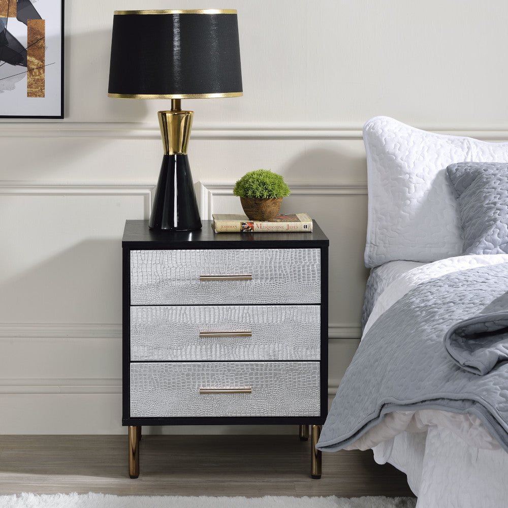 Myles Black, Silver & Gold Finish Nightstand