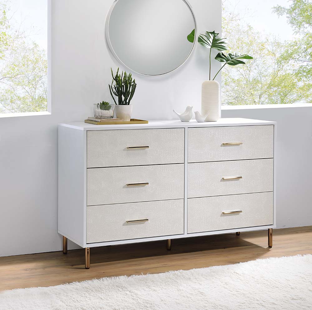 Myles White, Champagne & Gold Finish Dresser