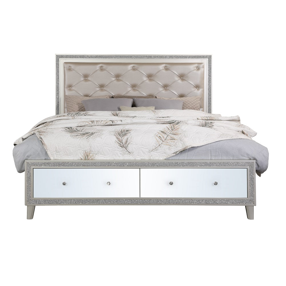 Sliverfluff Synthetic Leather & Champagne Finish Queen Bed