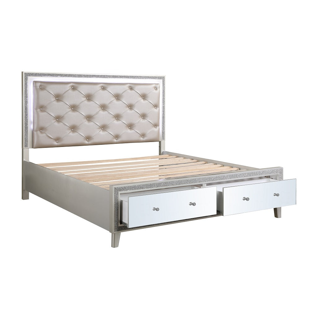Sliverfluff Synthetic Leather & Champagne Finish Queen Bed