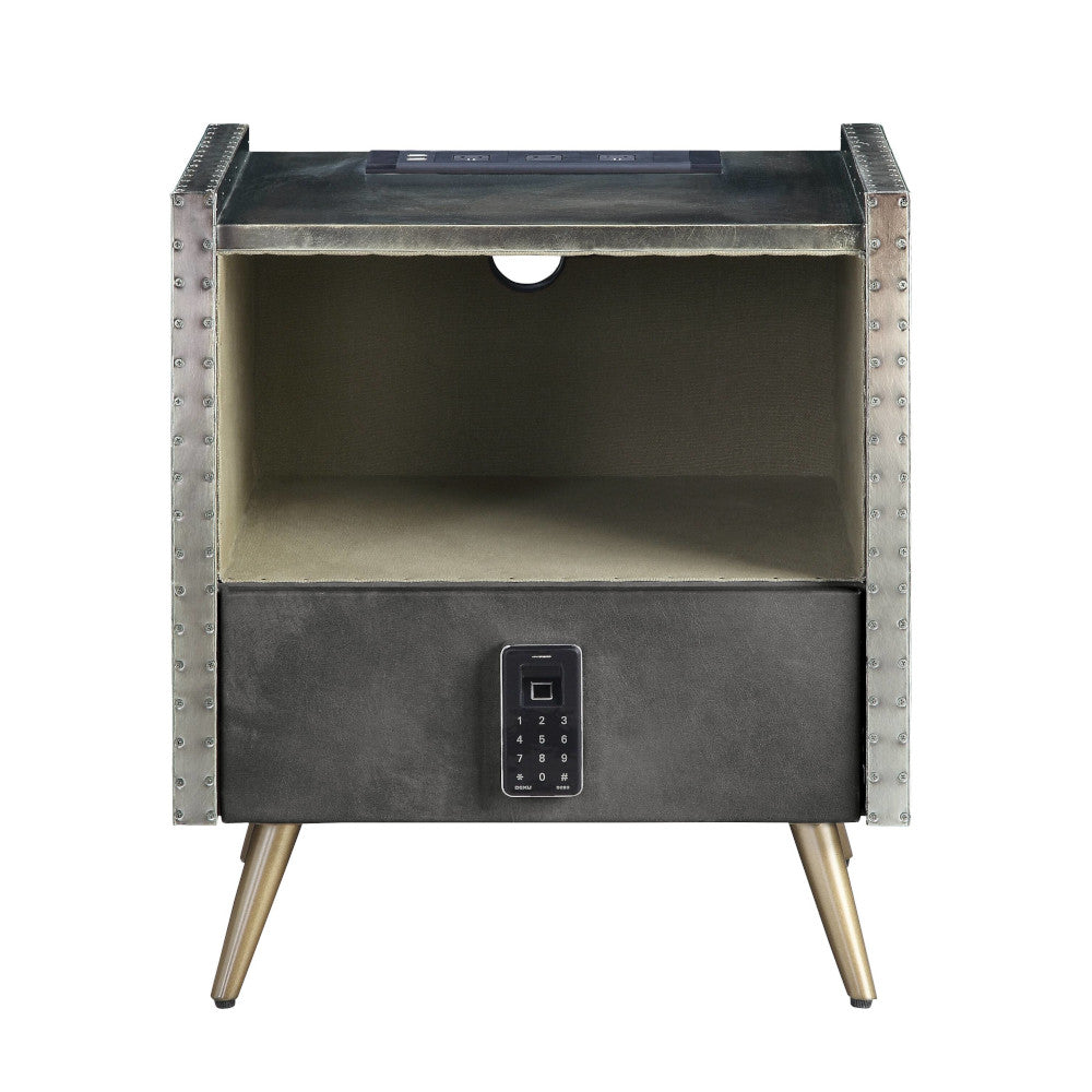 Doris Gray Top Grain Leather & Aluminum Nightstand