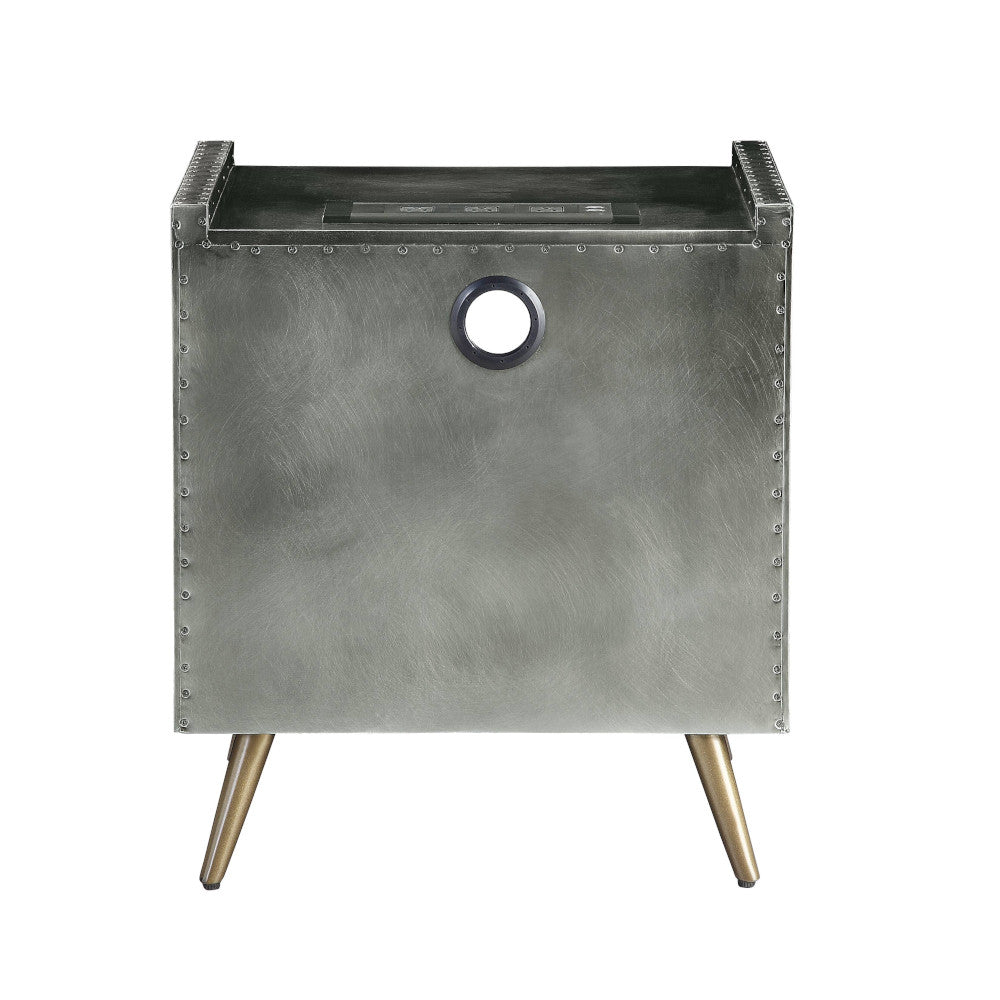 Doris Gray Top Grain Leather & Aluminum Nightstand