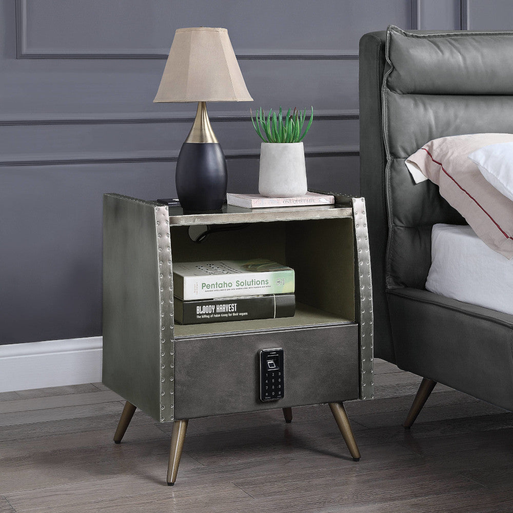 Doris Gray Top Grain Leather & Aluminum Nightstand