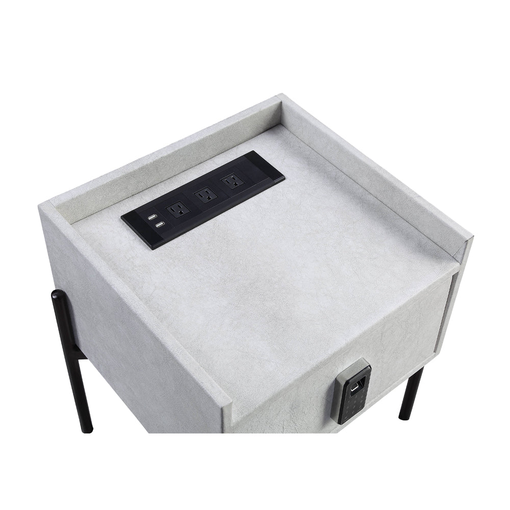 Metis Vintage White Top Grain Leather Nightstand