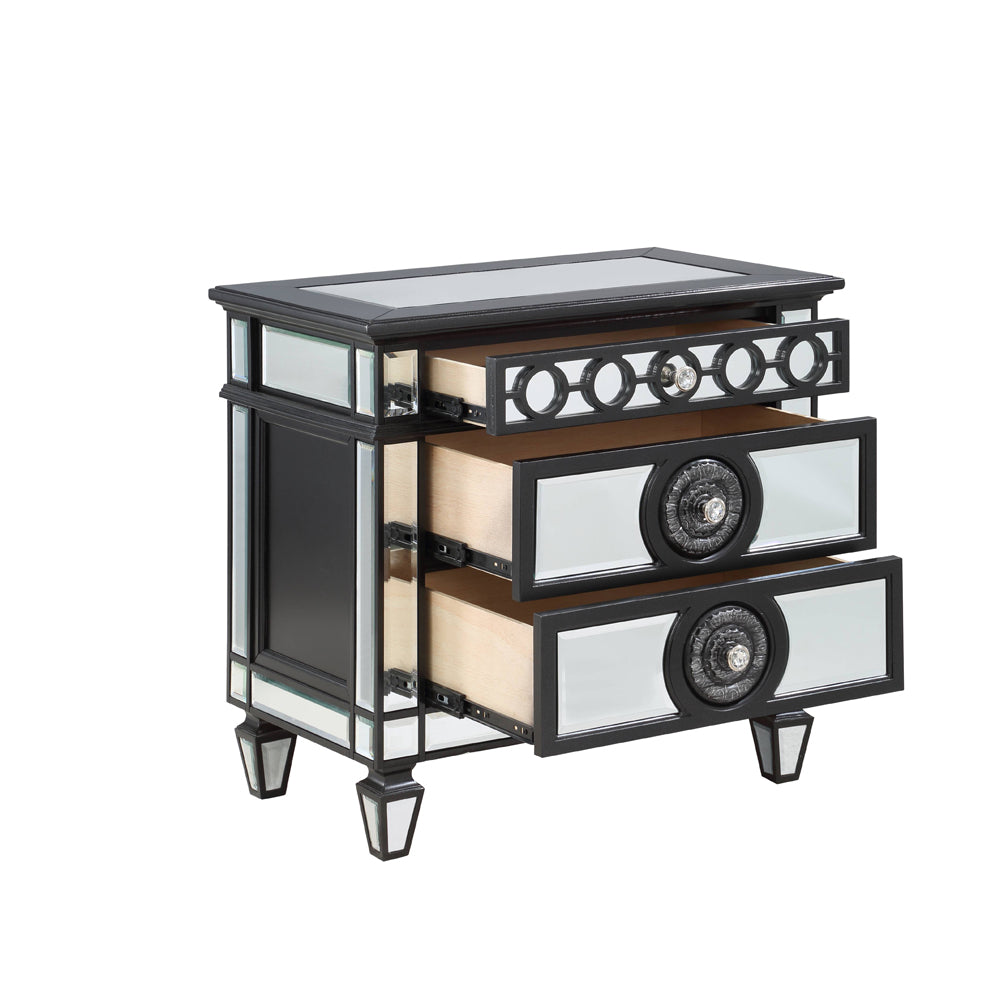 Varian Mirrored, Black & Sliver Finish Ii Nightstand