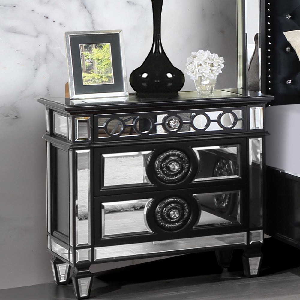 Varian Mirrored, Black & Sliver Finish Ii Nightstand