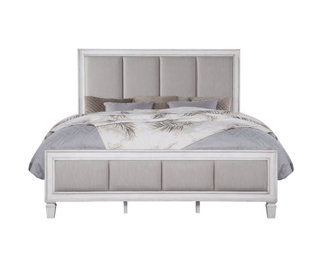 Katia Light Gray Linen, Rustic Gray & Weathered White Finish Queen Bed