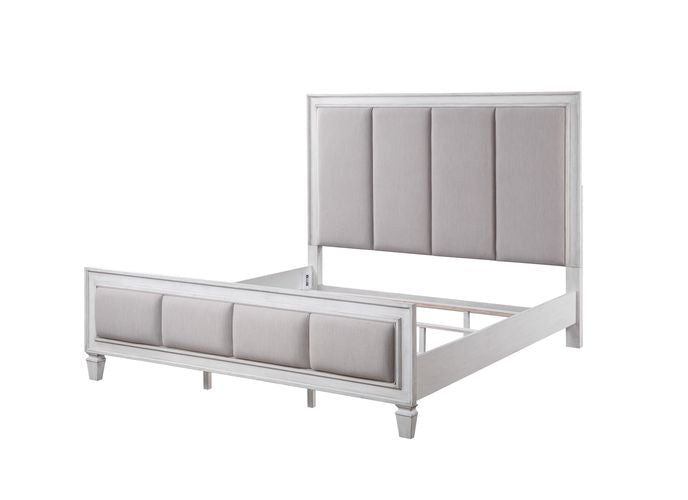 Katia Light Gray Linen, Rustic Gray & Weathered White Finish Queen Bed