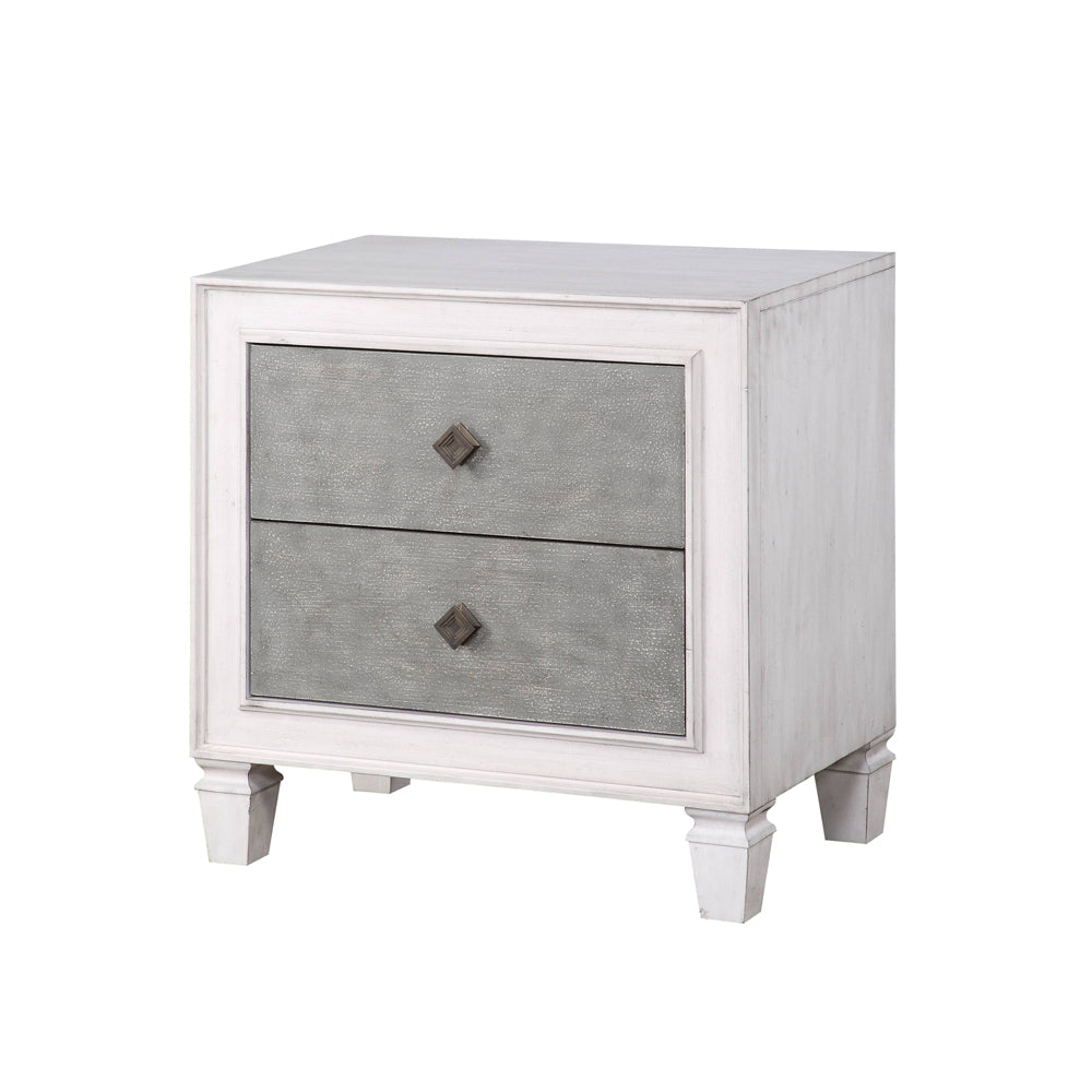 Katia Rustic Gray & Weathered White Finish Nightstand