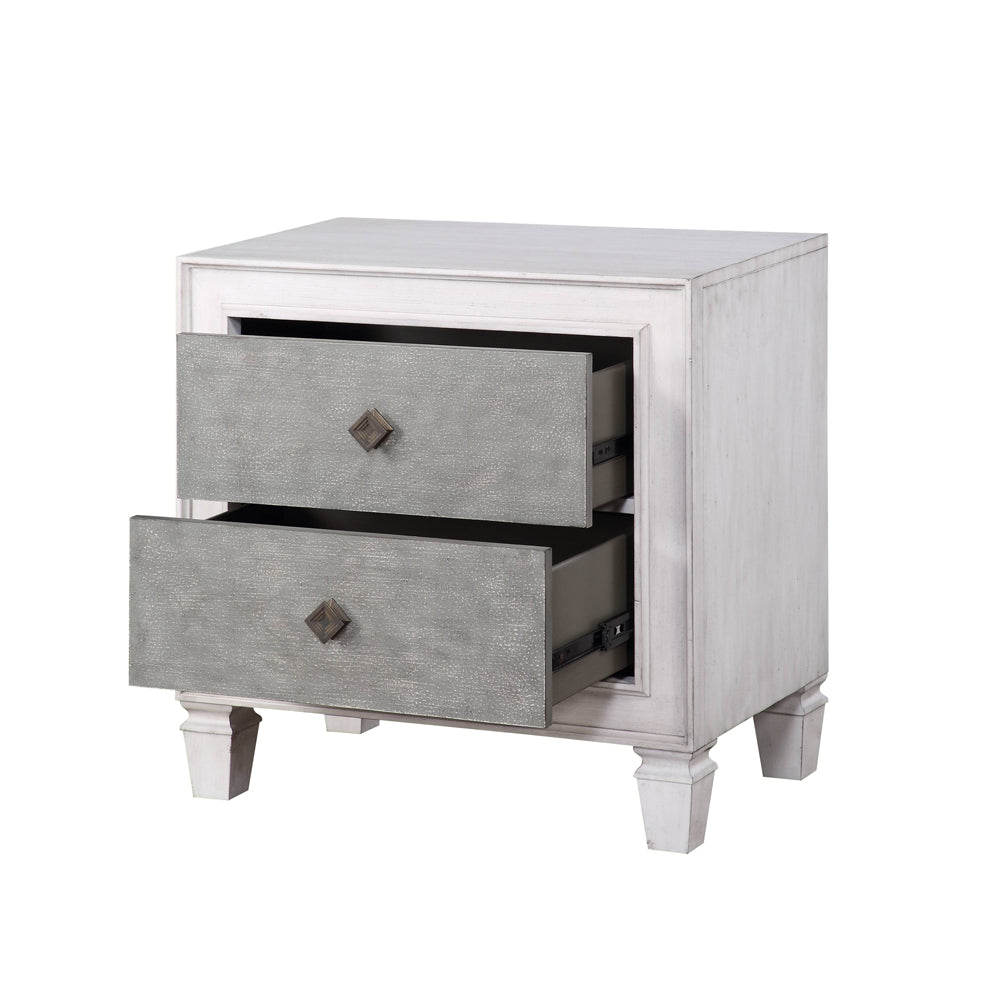 Katia Rustic Gray & Weathered White Finish Nightstand