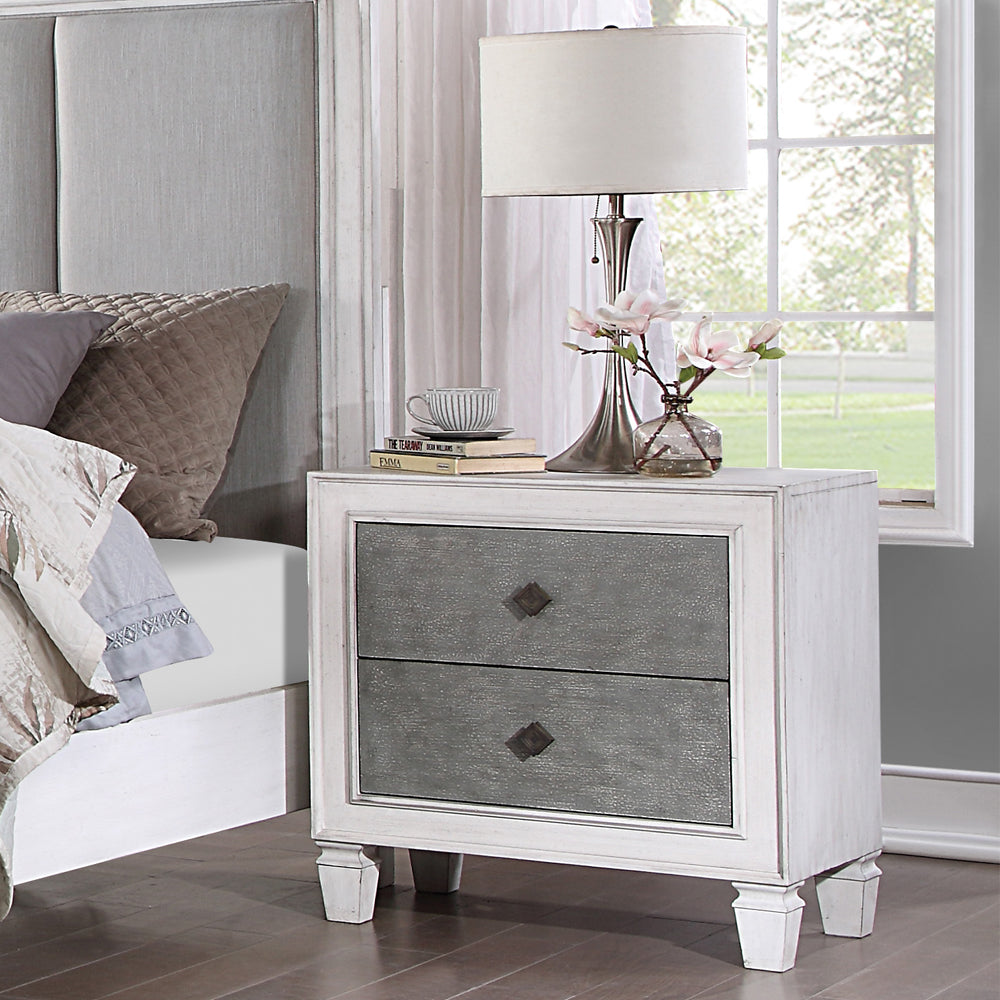 Katia Rustic Gray & Weathered White Finish Nightstand