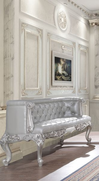 Valkyrie Synthetic Leather & Antique Platinum Finish Bench