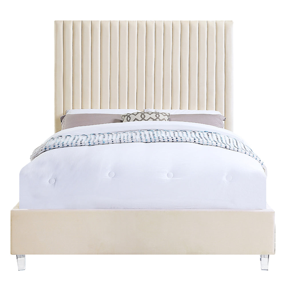 Edzia Beige Velvet Queen Bed