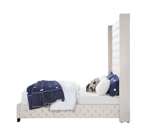 Fabrice Beige Velvet Eastern King Bed