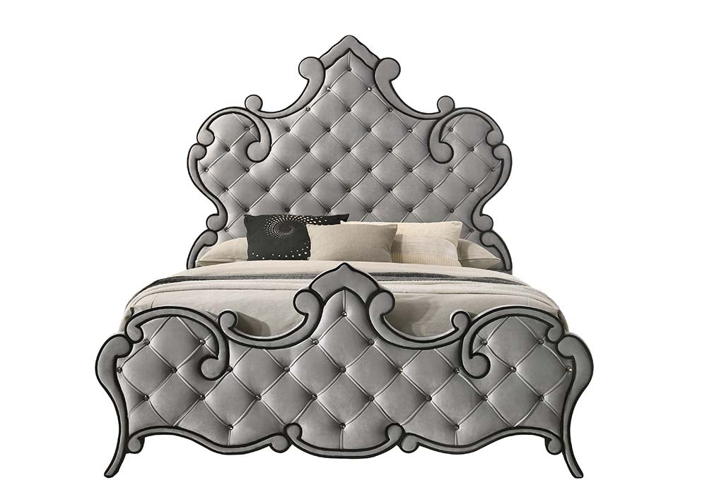 Perine Gray Velvet Queen Bed