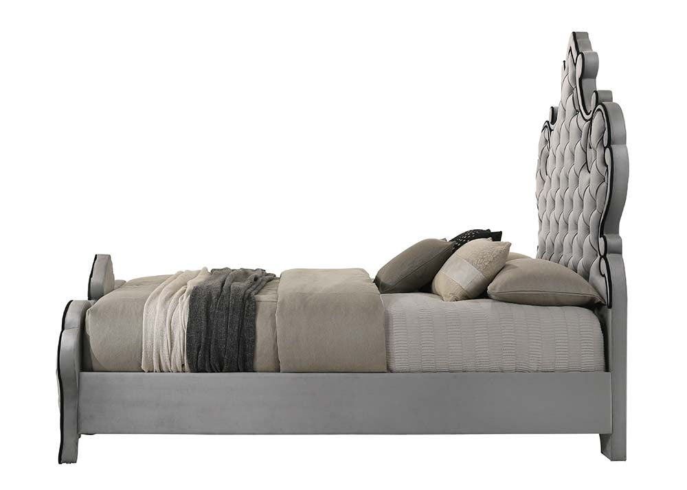 Perine Gray Velvet Queen Bed