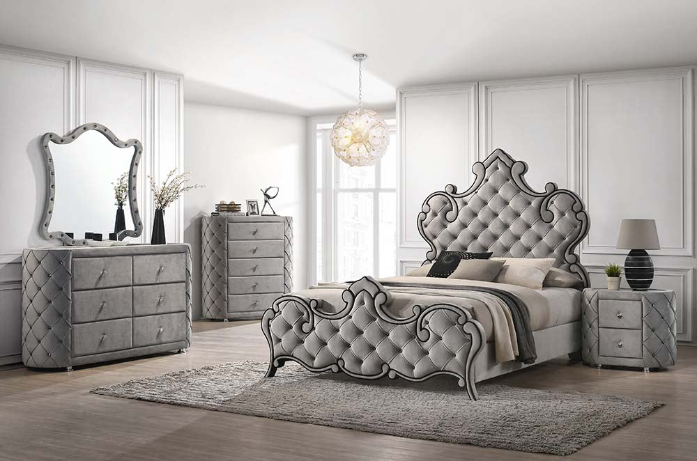 Perine Gray Velvet Queen Bed