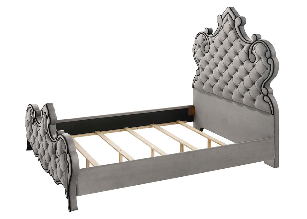 Perine Gray Velvet Queen Bed