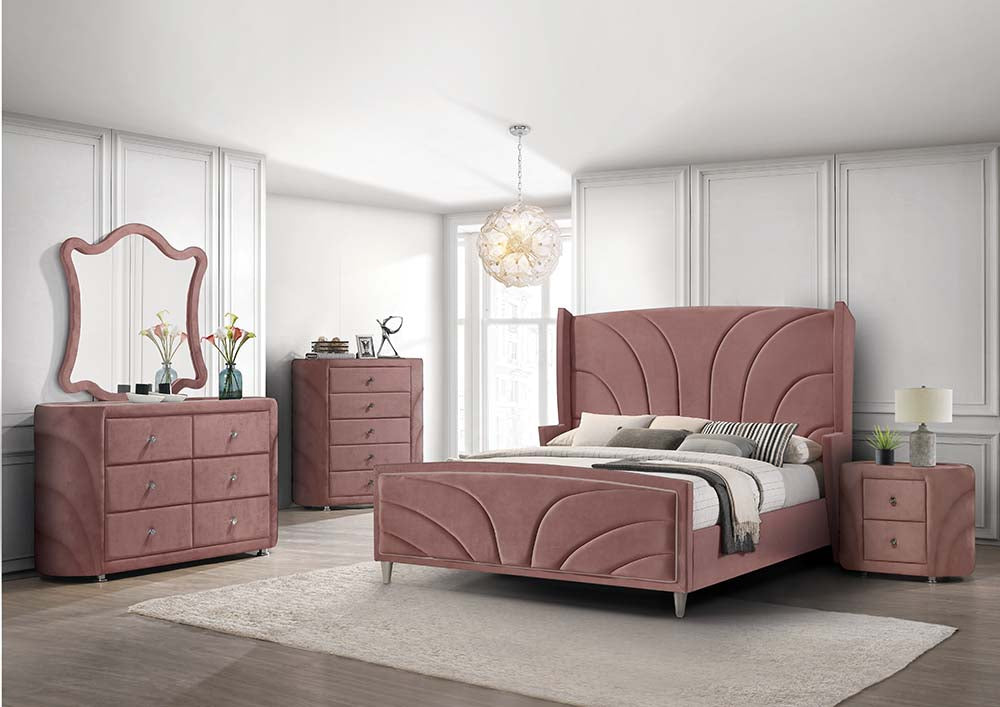 Salonia Pink Velvet Queen Bed