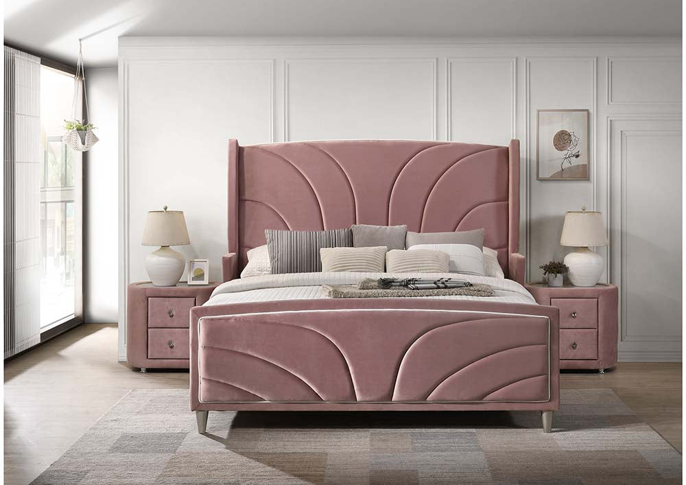 Salonia Pink Velvet Queen Bed