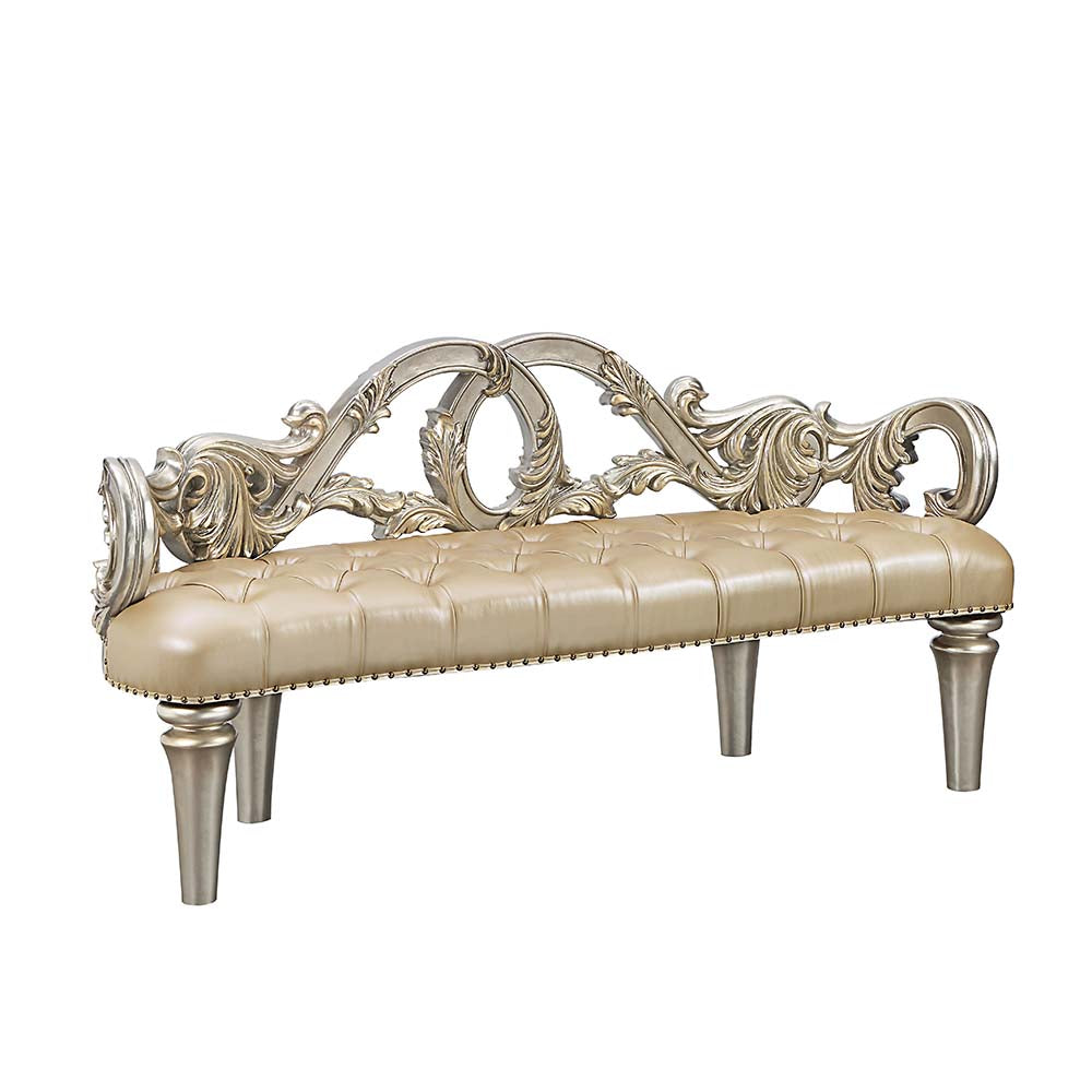 Danae Champagne Synthetic Leather & Gold Finish Bench