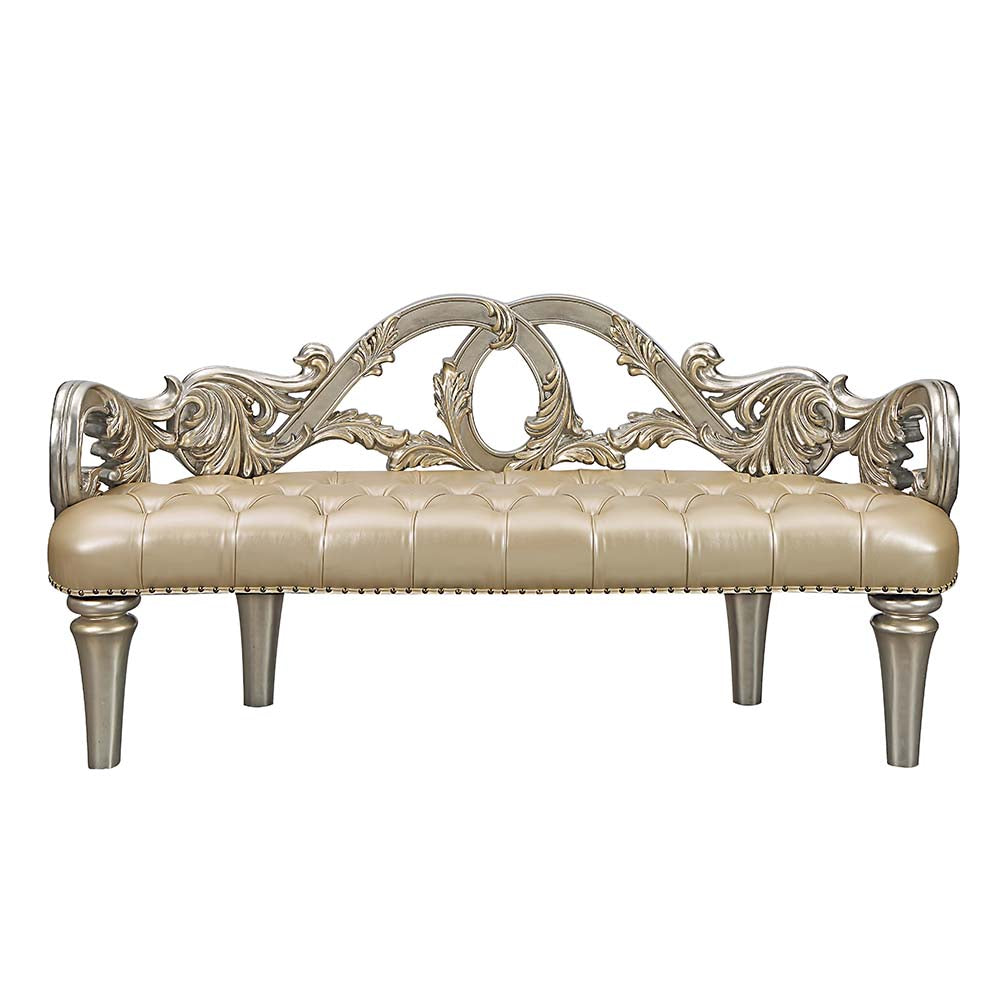 Danae Champagne Synthetic Leather & Gold Finish Bench