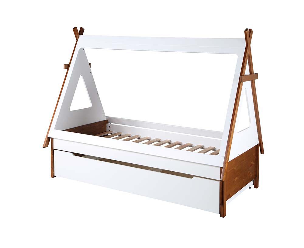 Loreen Oak & White Finish Twin Bed