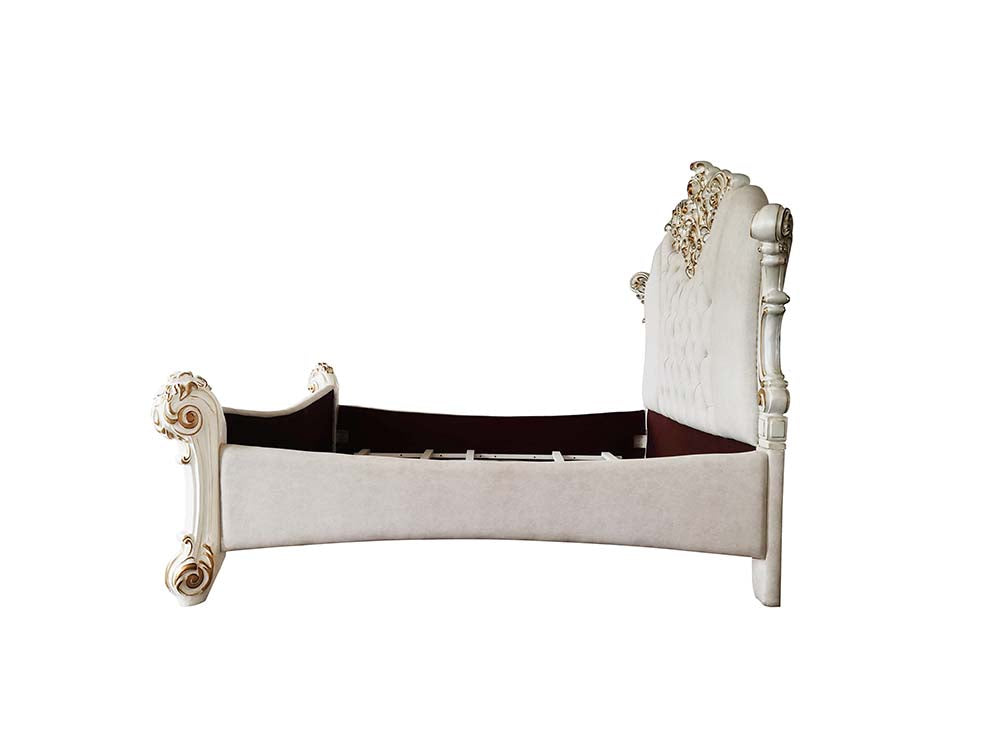 Vendom Two Tone Ivory Fabric & Antique Pearl Finish Queen Bed