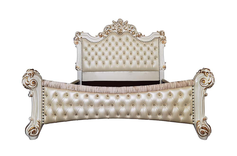 Vendom Synthetic Leather & Antique Pearl Finish Queen Bed