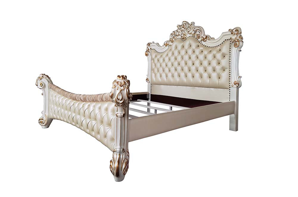 Vendom Synthetic Leather & Antique Pearl Finish Queen Bed