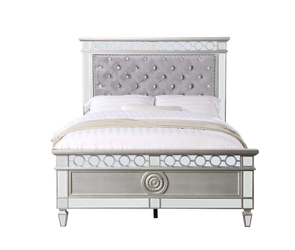 Varian Gray Velvet, Silver & Mirrored Finish Twin Bed